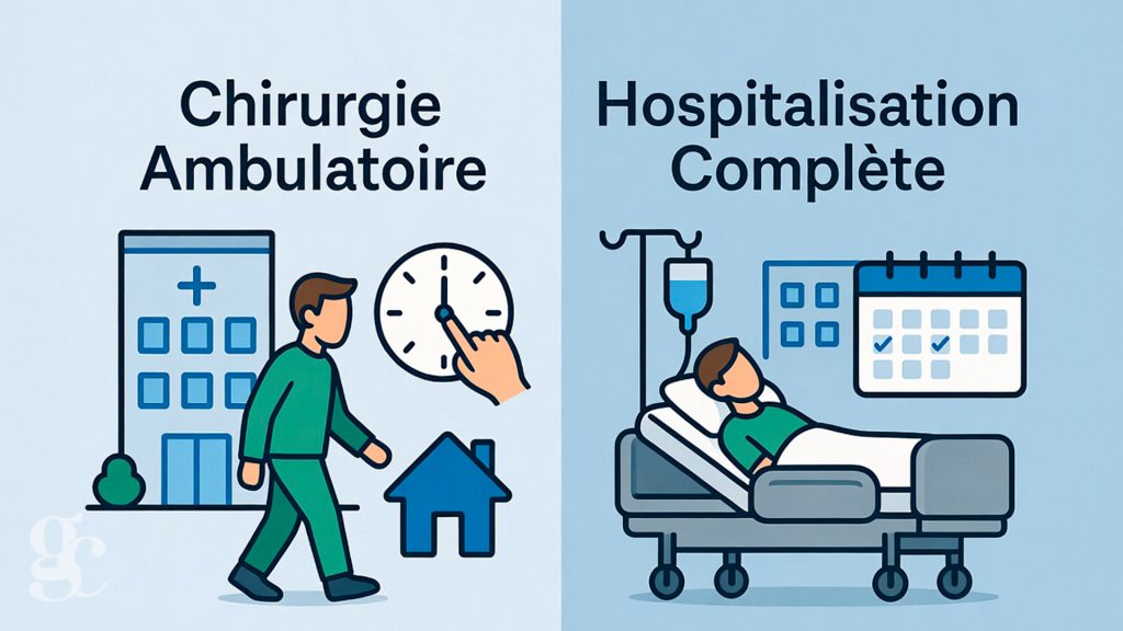 Comparaison chirurgie ambulatoire et hospitalisation complète en France : différences durée séjour, retour domicile, avantages patients 2025