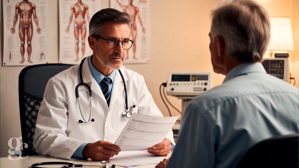 Consultation d'anesthésie obligatoire avant chirurgie : anesthésiste évaluant les risques et examinant le dossier médical du patient en France