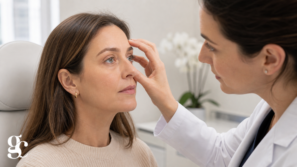 Consultation préopératoire avant une blépharoplastie des paupières