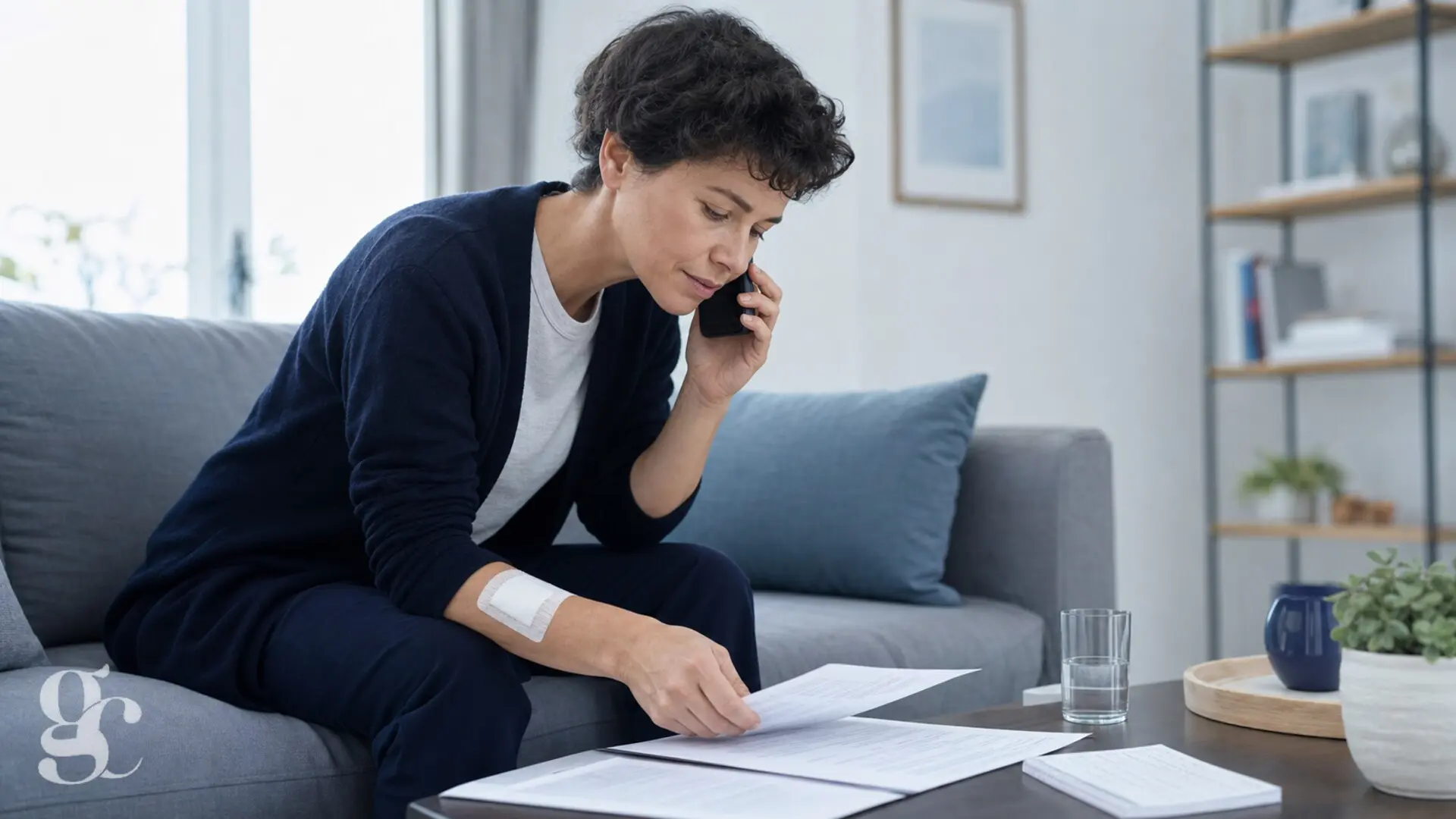Patiente appelant son équipe de soins avec ses documents de sortie