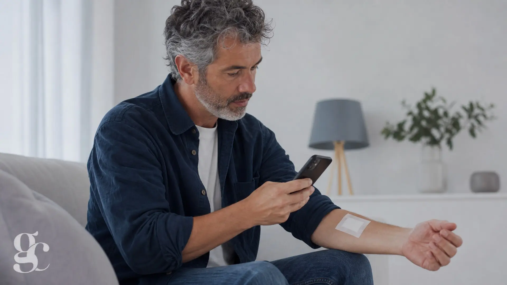 Patient photographiant un pansement pour suivre son évolution sans le manipuler