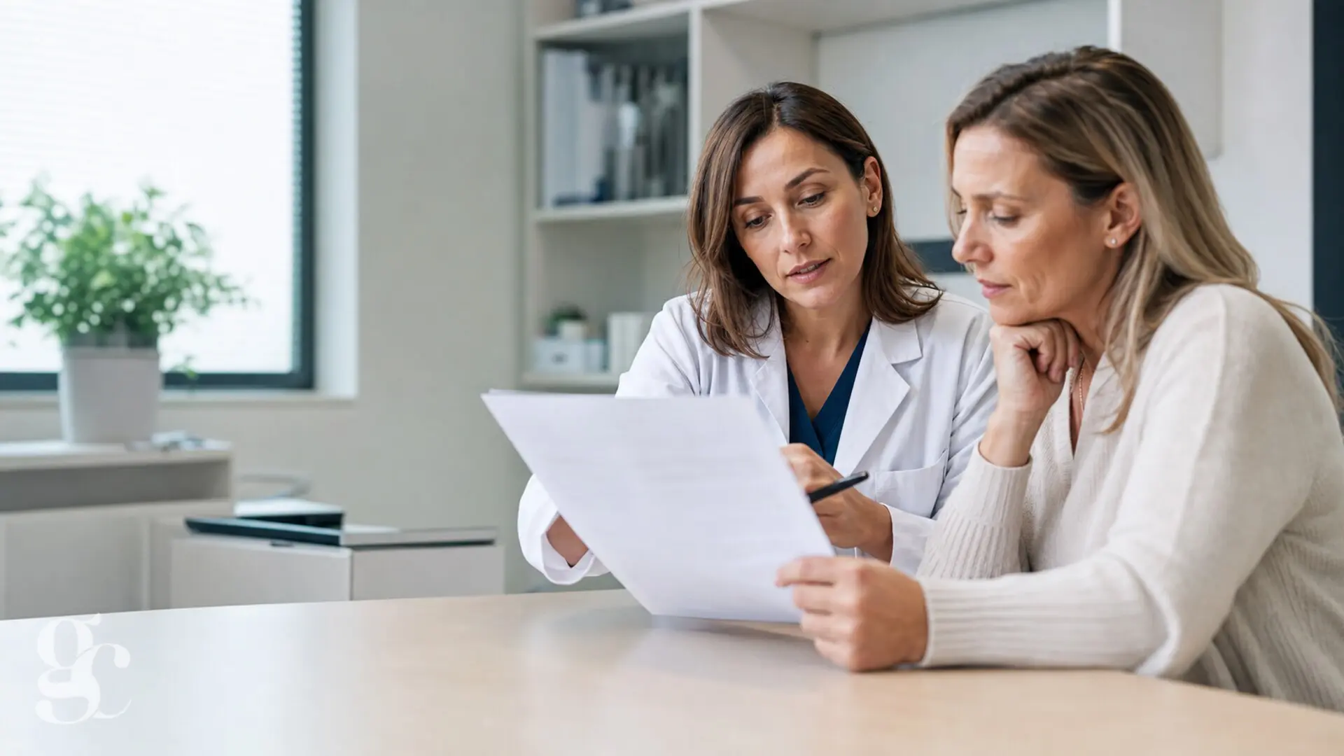 Une médecin explique un compte rendu d’anatomopathologie à une patiente