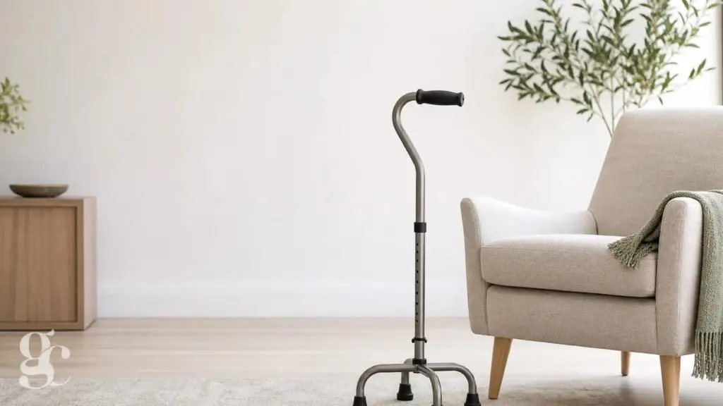 Canne quadripode après une opération : hauteur, côté d’appui et stabilité