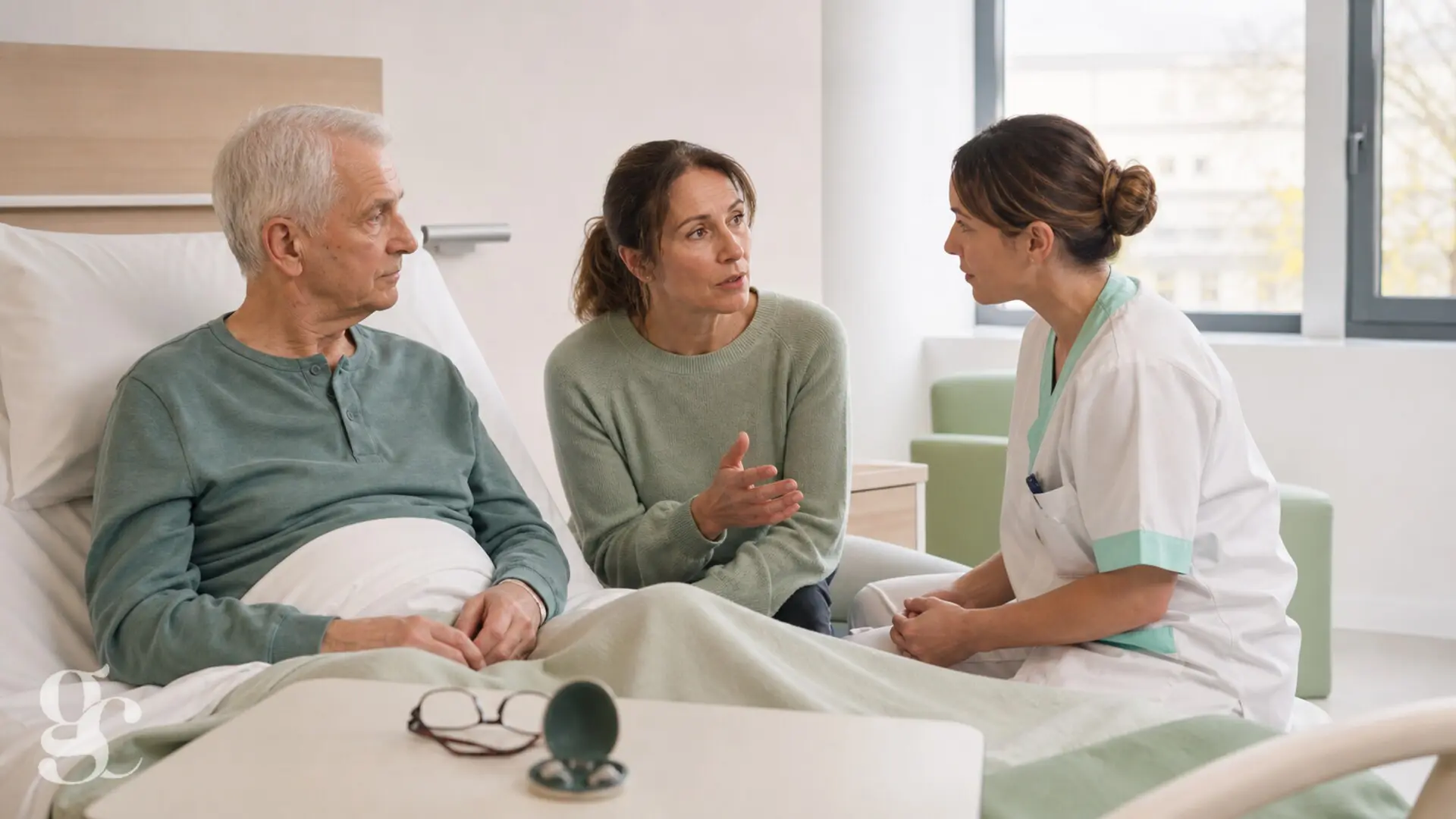 Une proche signale à une infirmière un changement soudain chez un patient âgé après une opération