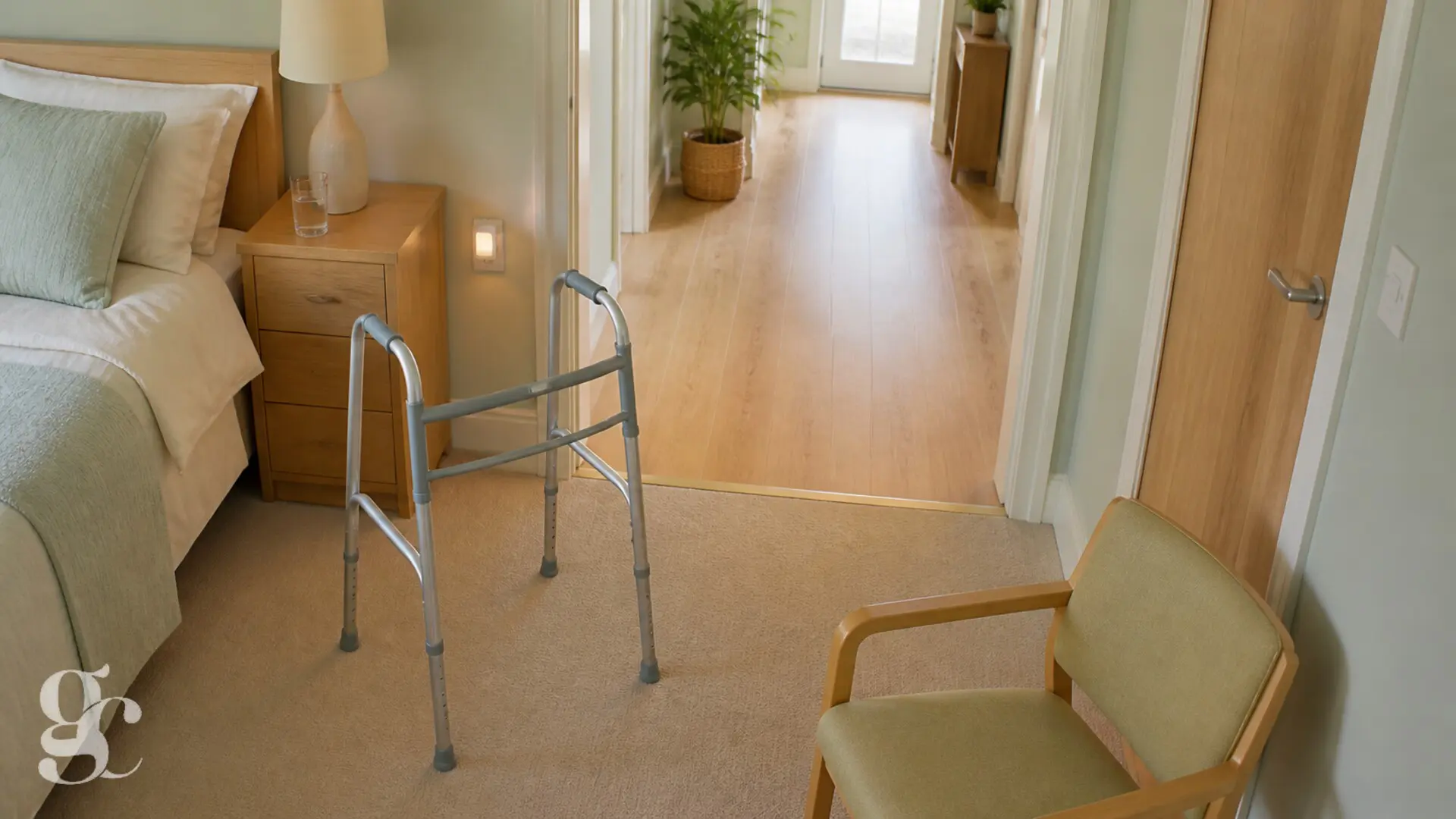 Un trajet dégagé et préparé pour circuler avec un déambulateur à domicile