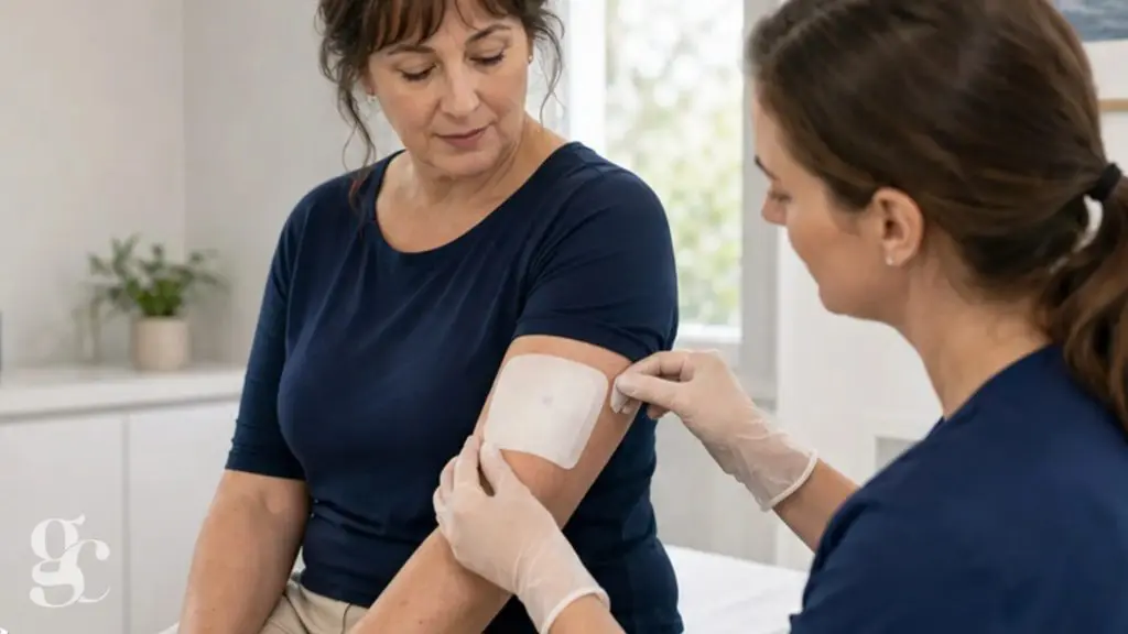 Une infirmière observe un pansement après une opération