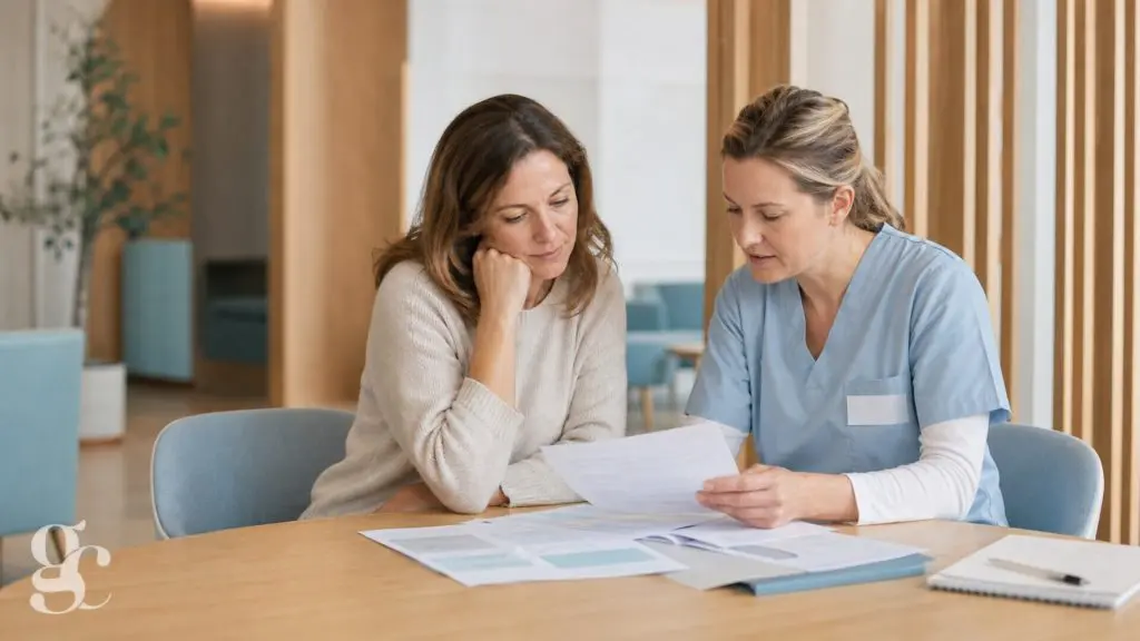 Une patiente examine ses frais et remboursements de santé avec une professionnelle