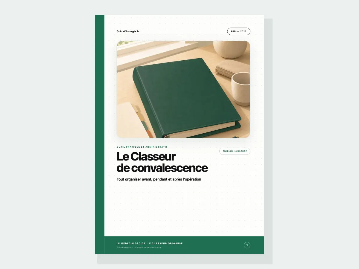 Classeur de convalescence vert sur un bureau en bois clair