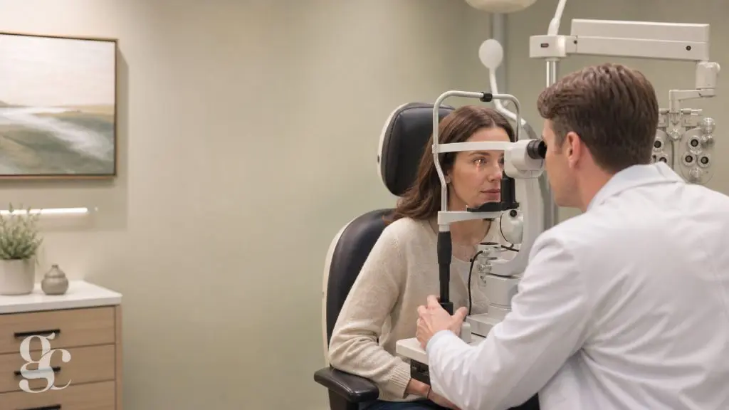 Une patiente bénéficie d’un examen ophtalmologique après une gêne visuelle liée à l’éclipse