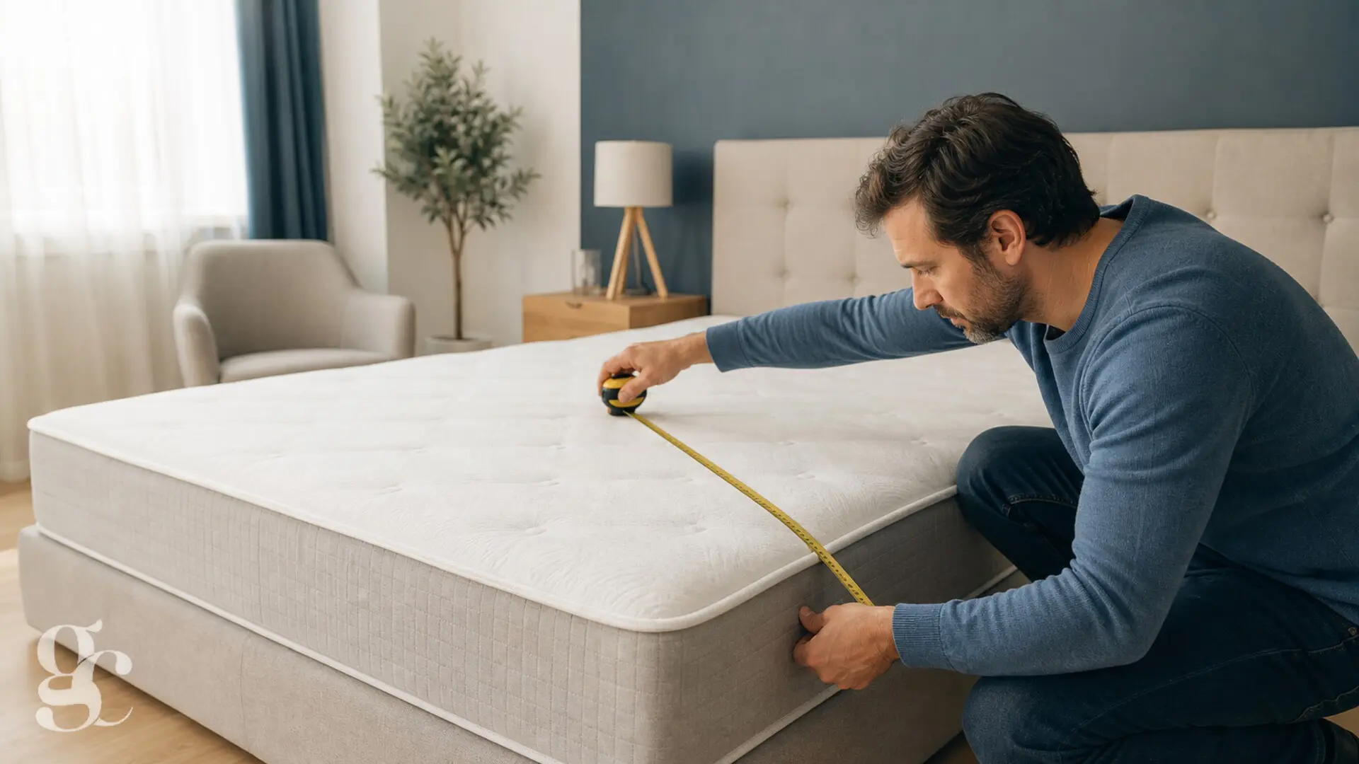 Un adulte mesure précisément son matelas avant de choisir un surmatelas pour la convalescence