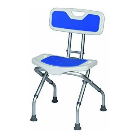 Siège de douche pliant Herdegen Blue Seat à dossier, assise et dossier bleus, piètement aluminium