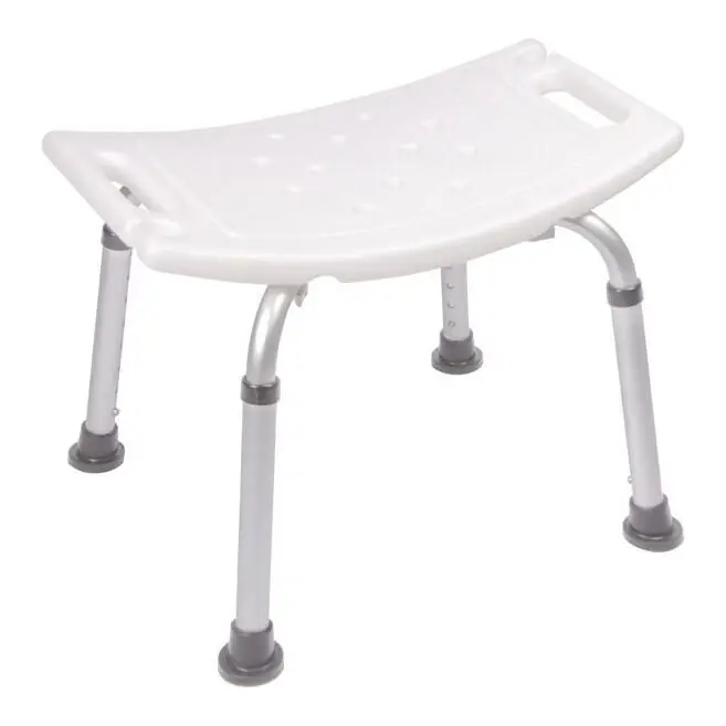 Tabouret de douche Securimed blanc à quatre pieds réglables, poignées intégrées dans l’assise